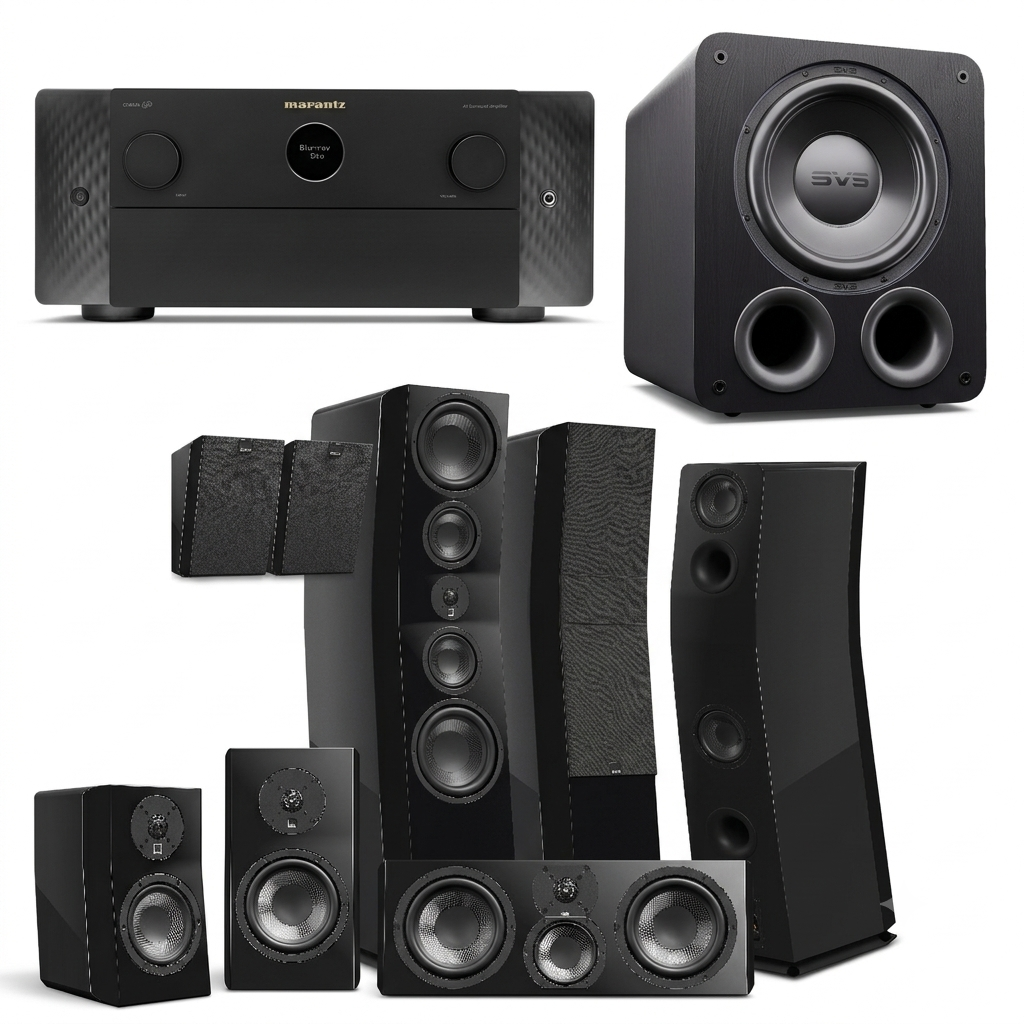 Heimkinoanlage 5.1: MARANTZ  CINEMA 40 + SVS ULTRA EVOLUTION TOWER + SVS ULTRA EVOLUTION BOOKSHELF + SVS ULTRA EVOLUTION CENTER + SVS PB-3000 R|EVOLUTION